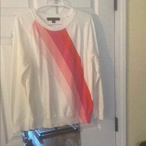 Tommy Hilfiger White and Pink Crew Neck Sweater with Diagonal Stripes